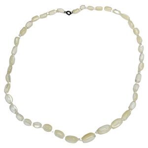 Vintage Elongated White Milky Quartz Oval Beaded Chain Necklace 21in